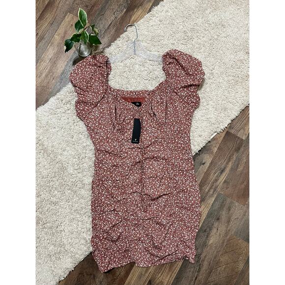 Lulus Ditsy Floral Ruched Puff Sleeve Sweetheart Neckline Fitted Mini Dress NWT - Picture 2 of 7